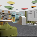 Vibrant Kids Activity Room With Colorful Pendant Lights Bean Bags Bookshelves And CREATE Lettering