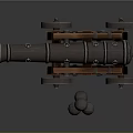 Detailed 3D Model of Vintage Cannon with Wooden Carriage Metal Barrel and Cannonballs