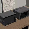 Modern Gray Microwave Ovens On Wooden Kitchen Countertop With Glass Doors