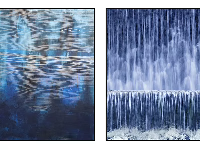 Abstract Paintings With Blue Tones Textured Lines And Waterfall Inspired Vertical Patterns 3d model