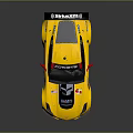 Yellow Sport Race Car With Black Roof Rear Spoiler And Racing Decals On Shiny Surface
