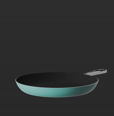 Teal Frying Pan With Black Interior And Silver Handle For Kitchen Cookware Use 3d model