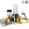 Stainless Steel Blender With Two Jars Lemons Sugar Cubes Chia Seeds Mason Jar And Cloth