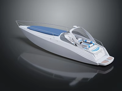 Modern White Yacht With Blue Seats Open Cockpit And Sleek Exterior Design 3d model