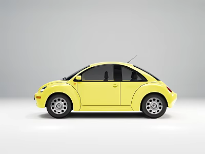 Stylish Yellow Volkswagen Beetle Car With Black Windows And Silver Wheels 3d model