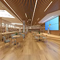 Book Art Gallery Interior With Wooden Shelves Reading Tables And Art Decor