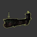 Old Rusted Ship With Green Bow Damaged Hull And Abandoned Structure