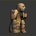 Ancient Human Figure Sculpture Carving With Squatting Posture And Decorative Leg Patterns