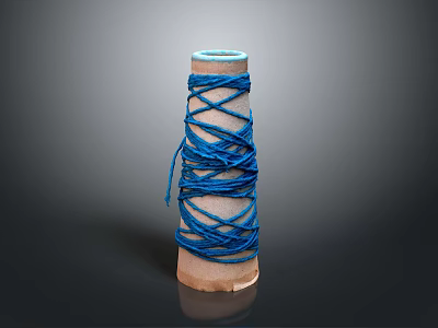 Blue Thread Wound Around Wooden Spool for Household Sewing Supplies 3d model