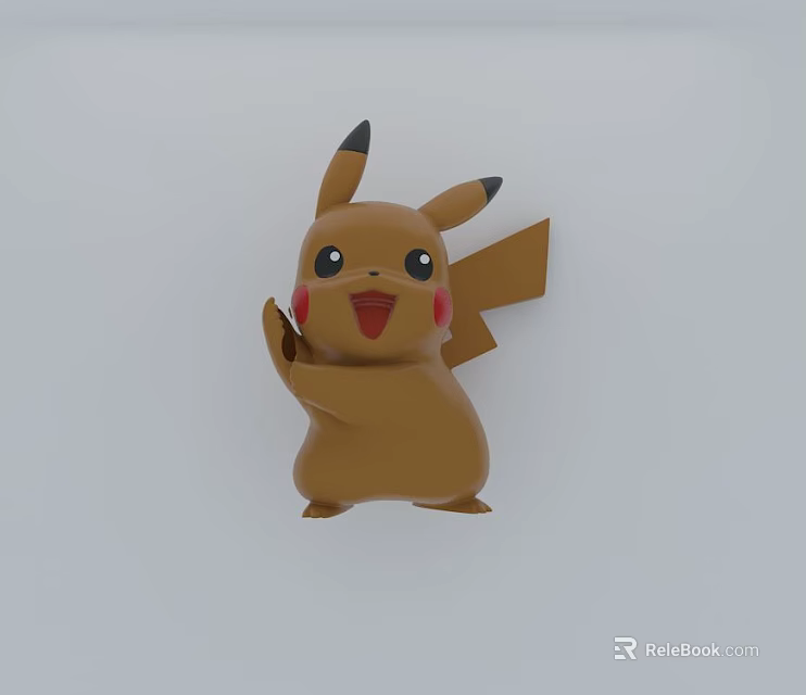 Cute 3D Cartoon Pikachu Sculpture Figurine with Red Cheeks and Waving Pose 3d model 