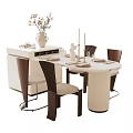 Modern Round Dining Table And Chairs Set With Vase Candles Tableware And Side Cabinet 3d model
