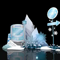 Snow Themed Photo Check-in Spot With Ice Mountains Snowflakes And Blue Signpost