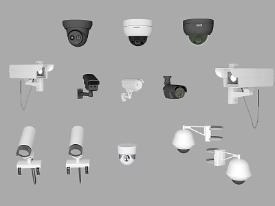 Projection Monitoring Security Cameras Various Types Including Dome Bullet And Wall Mounted Models 3d model