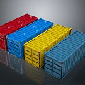 Vibrant Shipping Containers In Red Blue Yellow And Dark Blue On Reflective Surface