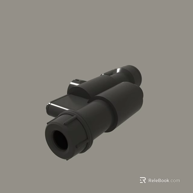 Black Cylindrical Mechanical Part With Two Connected Tubes And Interface Design 3d model