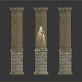 Three Classical Stone Columns with Brick Texture and Decorative Bases