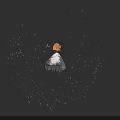 Microlandscape With Orange Leaved Tree Crescent Moon Stars Falling Leaves On White Ground