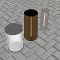 Modern Outdoor Lights With Various Designs And Warm Glow On Brick Pavement