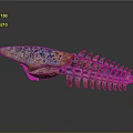 3D Rendered Colorful Aquatic Animal with Dorsal Fins and Skeletal Body Structure