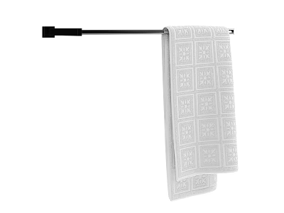 Bathroom Towel Rack With Black Bar And White Patterned Hanging Towel 3d model