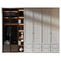 Modern Wardrobe Interior Design With Geometric Patterned Doors Open Storage Shelves Drawers And Decorative Items