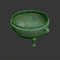 Ancient Bronze Three Legged Vessel With Green Patina And Dual Handles