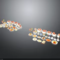 Assorted Plated Foods Including Appetizers Desserts And Snacks Arranged On Trays