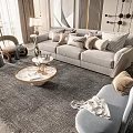 Modern Light Gray Sofa Coffee Table Set With Decorative Pillows Round Table And Area Rug 3d model