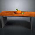 Wooden Dining Table Decorated With Pumpkin Small Fruits And Leaves