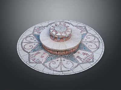 Circular Mosaic Decorative Structure With Central Pedestal And Intricate Tile Patterns 3d model