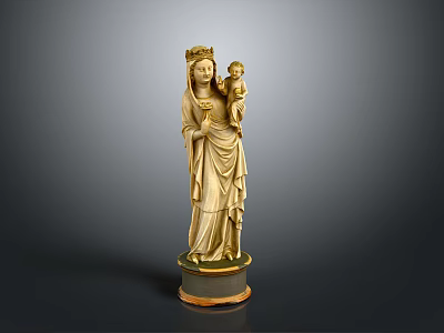 Exquisite Madonna and Child Ivory Carving Sculpture With Detailed Robes And Decorative Base 3d model