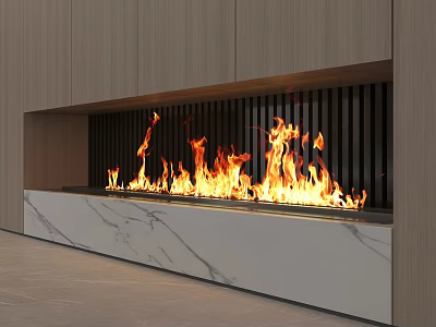 Modern Fireplace With Burning Flames And Marble Base Interior Design 3d model