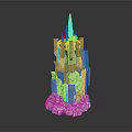 3D Fantasy Tower Model With White Structure Green Spire And Detailed Base