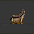 Leather Single Seater Sofa With Armrests And Striped Legs On Herringbone Wooden Floor