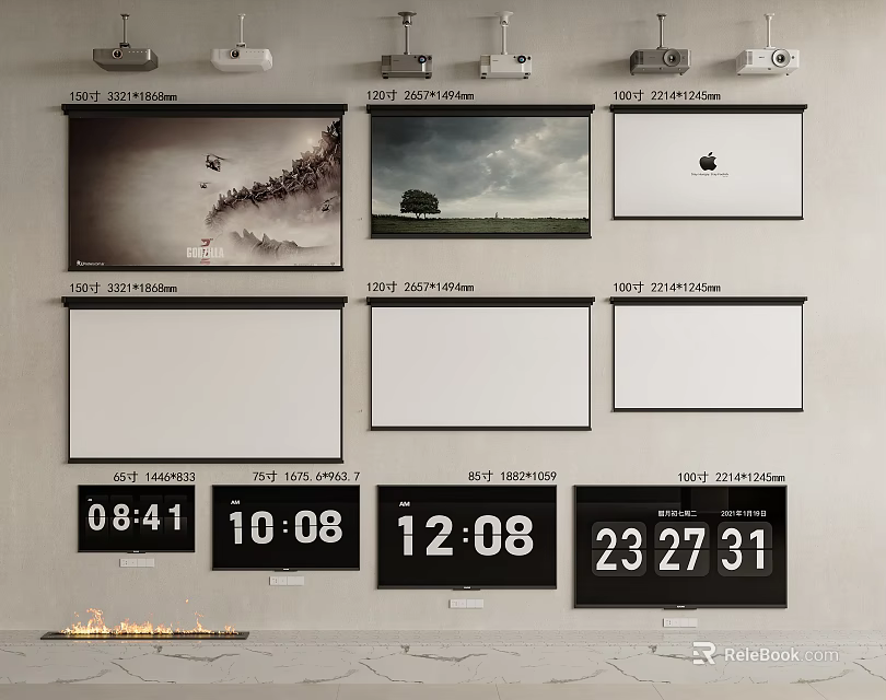 Projection Monitoring System With Projector Screens Projectors And Time Displays 3d model 
