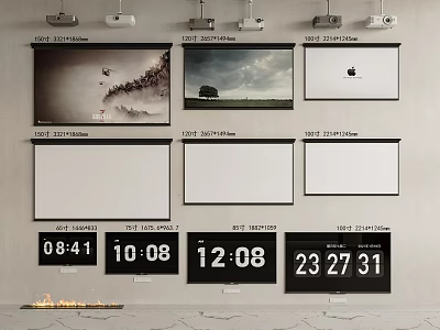 Projection Monitoring System With Projector Screens Projectors And Time Displays 3d model