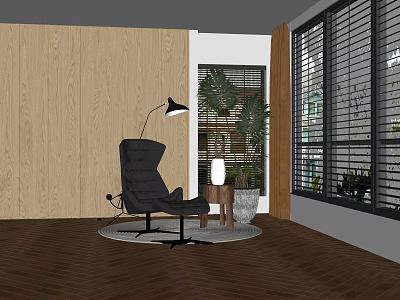 Modern Interior Decorative Ornament Set With Black Chair Floor Lamp And Green Plant 3d model