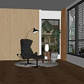 Modern Interior Decorative Ornament Set With Black Chair Floor Lamp And Green Plant