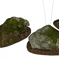 Moss Covered Stone Decorations With Natural Wood Base And Rustic Texture 3d model