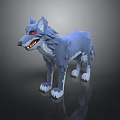 Low Poly 3D Wolf Character Model Featuring Blue Fur Red Eyes Sharp Teeth