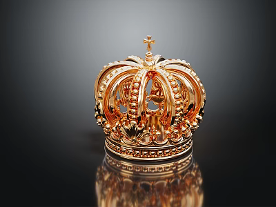 Luxury Golden Crown Jewelry Piece With Cross Top Decorative Beads Intricate Patterns Black Background Reflection 3d model