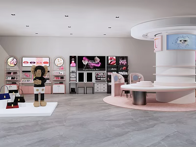 Fashion Retail Boutique Interior With Display Racks Mannequin And Round Pink Platform 3d model