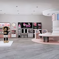 Fashion Retail Boutique Interior With Display Racks Mannequin And Round Pink Platform