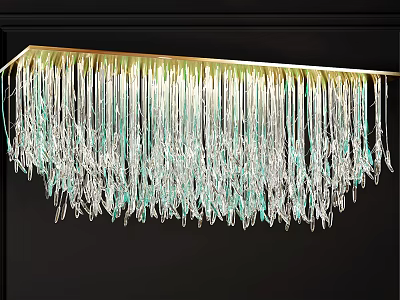 Elegant Rectangular Crystal Chandelier With Gold Frame And Hanging Teal Strands 3d model