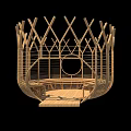 Rustic Wooden Landscape Pavilion With Crossed Frames Circular Opening And Steps