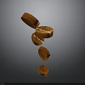 Shiny Gold Coins Floating In Mid Air Against Gray Background