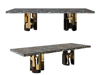 Modern Dining Table With Marble Top And Gold Metal Legs Design 3d model