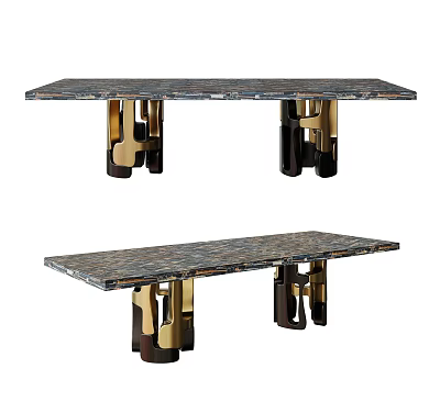 Modern Dining Table With Marble Top And Gold Metal Legs Design 3d model