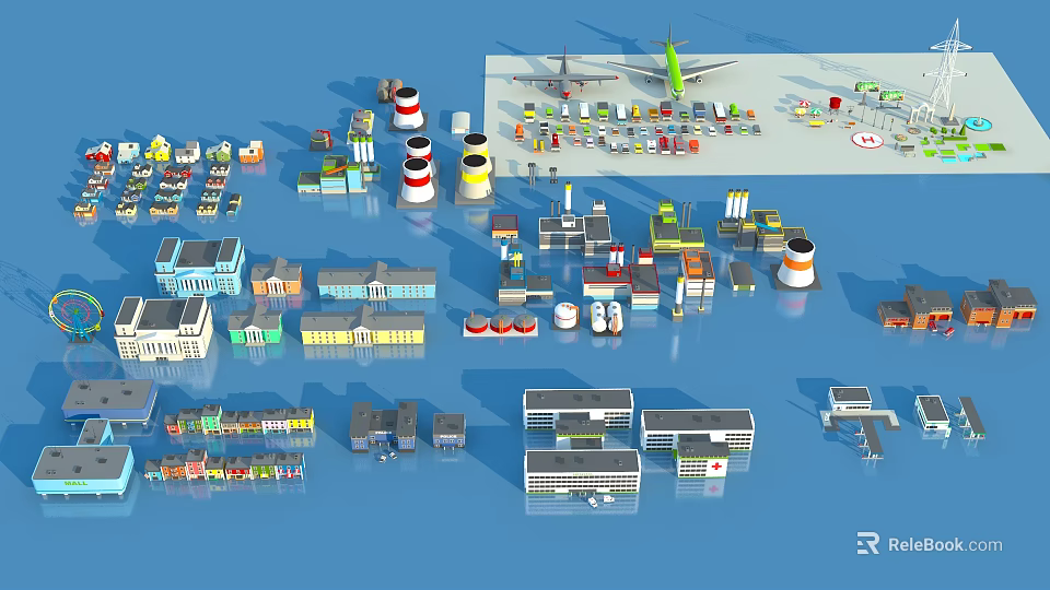 3D City Models Collection Featuring Buildings Vehicles And Infrastructure Elements 3d model