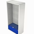 White Display Cabinet Shelf Unit With Multiple Shelves And Blue Drawer
